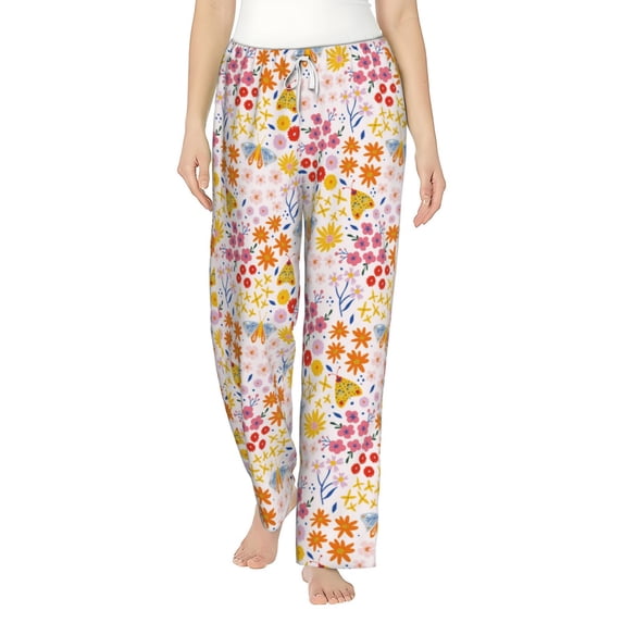 Daiia Colorful Floral Women's Sleep Pant with Pockets and Drawstring,Pajama Pants-Large