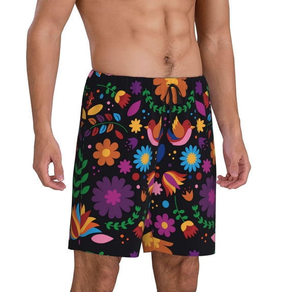 Daiia Colorful Floral2 Mens Woven Stretch Pajama Short,Short Pajama Pants-4X-Large