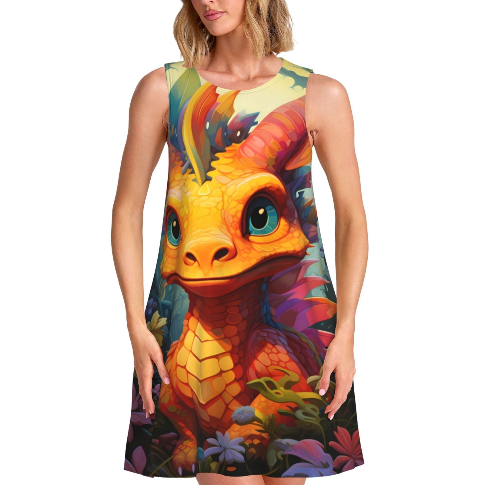 Daiia Colorful Flower Chameleon Print Women's Dresses 2025 Trendy Short ...