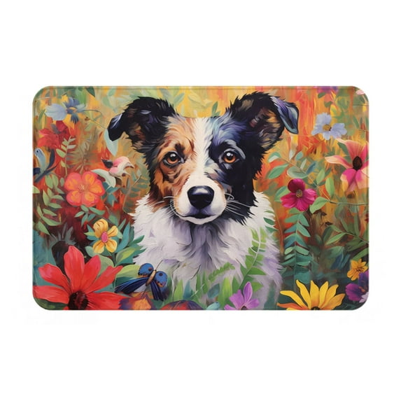 Daiia Colorful Flower Dog Front Door Mat, Heavy Duty Durable Welcome Mat for Outdoor Indoor, Dirt Trapper Waterproof Super Absorbent Door Mat, 16" x 24"