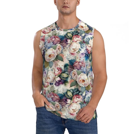 Daiia Colorful Flowers Printed Men's Tank Tops,Casual Soft Sleeveless Gym Muscle Shirts Bodybuilding Tee-XX-Large