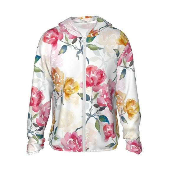 Daiia Colorful Flowers UPF 50+ Sun Protection Hoodie Jacket Lightweight Long Sleeve Sun Shirt for Women Men with Pocket Hiking Outdoor-X-Large