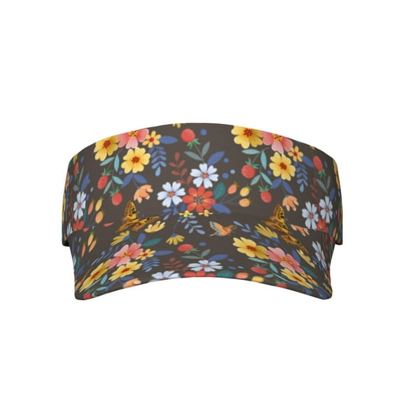 Daiia Colorful Flowers with Butterfly Pattern Sport Sun Visor Hats Visor Cap Adjustable Empty Top Baseball Cap Cotton Ball Caps for Women and Men