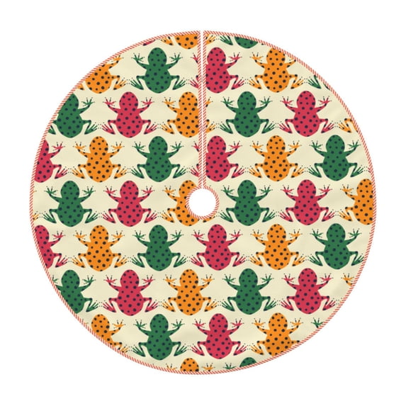 Daiia Colorful Frogs Drawing Merry Christmas Tree Skirt , Xmas Large Lace-up Tree Skirt, Santa Snowflakes Rustic Home Decorations New Year Party Farmhouse Decor-30"