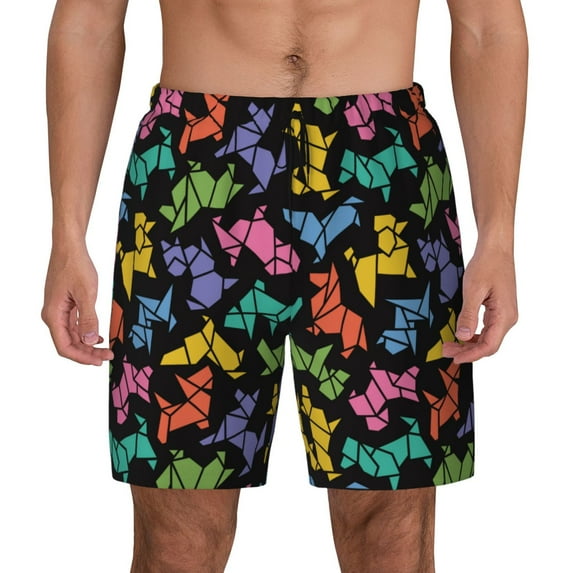 Daiia Colorful Geometric Dog Mens Swim Trunks Swim Shorts Quick Dry Swim Shorts with Mesh Lining Pockets-Large