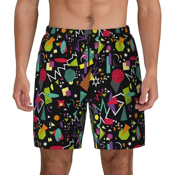 Daiia Colorful Geometric Figures Mens Swim Trunks Swim Shorts Quick Dry Swim Shorts with Mesh Lining Pockets-3X-Large