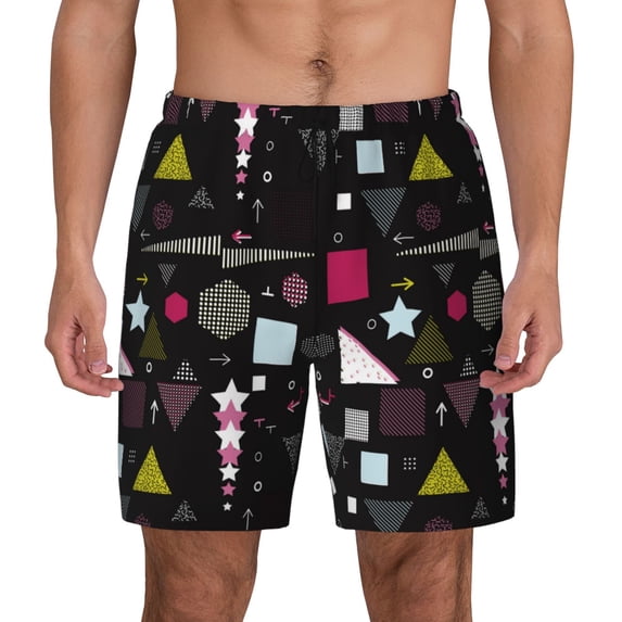 Daiia Colorful Geometry Mens Swim Trunks Swim Shorts Quick Dry Swim Shorts with Mesh Lining Pockets-3X-Large