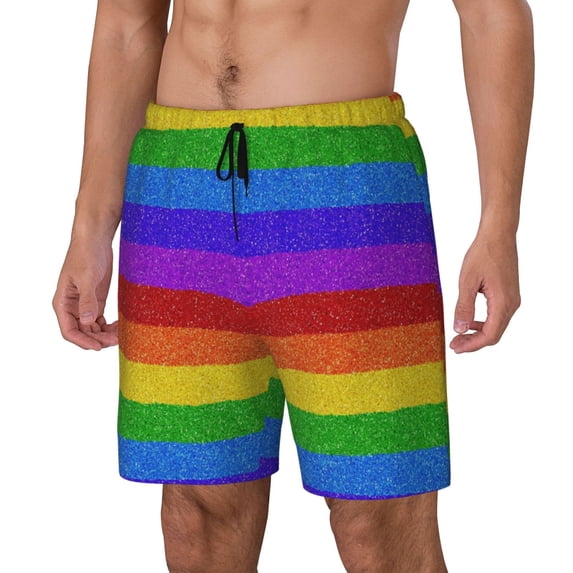 Daiia Colorful Glitter Rainbow Mens Swim Trunks Swim Shorts Quick Dry Swim Shorts with Mesh Lining Pockets-Small