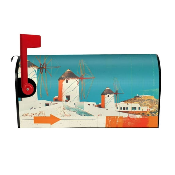 Daiia Colorful Greek Windmills Mailbox Cover , Magnetic Welcome Mailbox Wraps Post Letter Box Cover for Garden Yard Home Decor-25.5x21 in