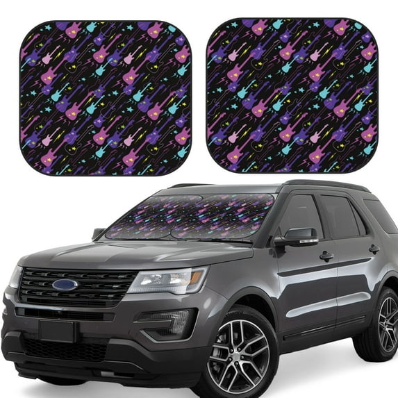 Daiia Colorful Guitar 2PCS Car Windshield Sun Shade, Foldable Sun Shield for Car Front Window, Auto Sun Blocker Visor Protector Universal for Truck SUV Pickup-Large