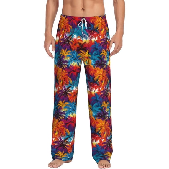 Daiia Colorful Hawaii Palms Men's Sleep Pant with Pockets and Drawstring,Pajama Pants-X-Large