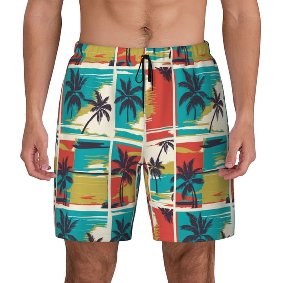 Daiia Colorful Hawaii Palms Mens Swim Trunks Swim Shorts Quick Dry Swim Shorts with Mesh Lining Pockets-X-Large