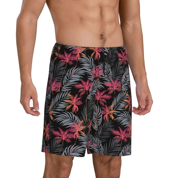 Daiia Colorful Hawaii Palms Mens Woven Stretch Pajama Short,Short Pajama Pants-X-Large
