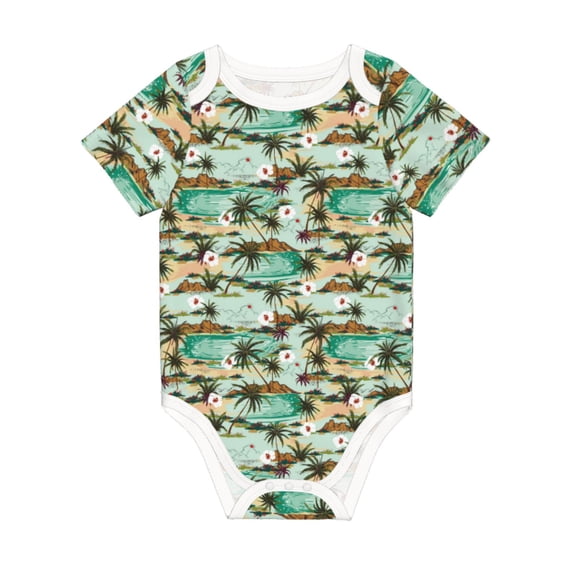 Daiia Colorful Hawaii Palms Printed Unisex-Baby Short Sleeve Onesies Bodysuits Baby Climbing Clothes Soft and Comfortable Romper with Expandable Shoulder Design-9M