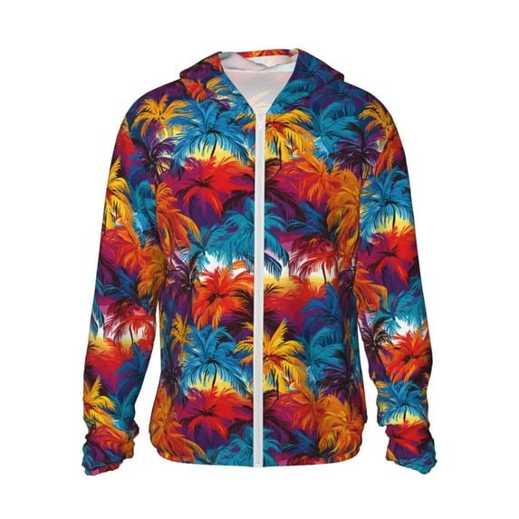 Daiia Colorful Hawaii Palms UPF 50+ Sun Protection Hoodie Jacket Lightweight Long Sleeve Sun Shirt for Women Men with Pocket Hiking Outdoor-Large