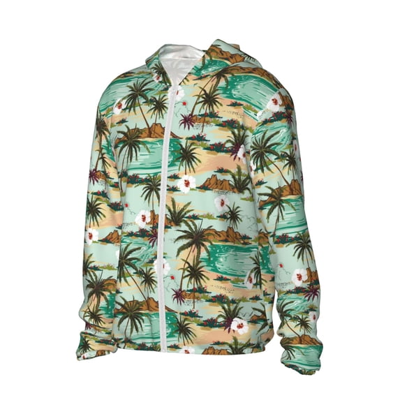 Daiia Colorful Hawaii Palms UPF 50+ Sun Protection Hoodie Jacket Lightweight Long Sleeve Sun Shirt for Women Men with Pocket Hiking Outdoor-X-Large