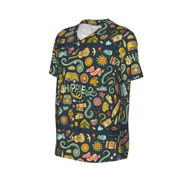 Daiia Colorful Hippie Mens Baseball Jersey Button Down Shirts Short Sleeve Sports Uniforms-XX-Large