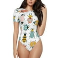 thumbnail image 1 of Daiia Colorful Insects print Women's Crew Neck Short Sleeve Bodysuit Fashion Tops Fit Casual Basic Extender Bodysuit-X-Large, 1 of 9