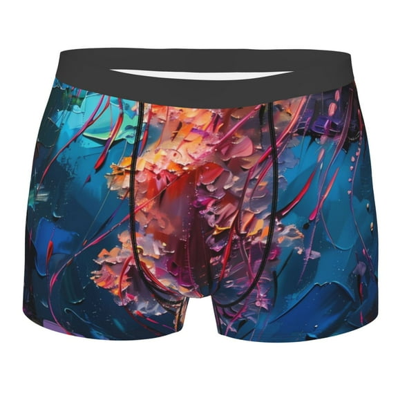Daiia Colorful Jellyfish Abstract Men's Underwear Boxer Briefs, Cotton Stretch Moisture-Wicking Underwear-Large