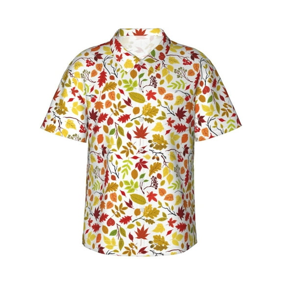 Daiia Colorful Leaves Hawaiian Shirt for Men Gentle Cotton Regular Short Sleeve Casual-3X-Large