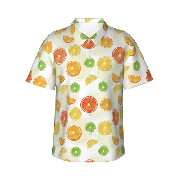 Daiia Colorful Lemons Hawaiian Shirt for Men Gentle Cotton Regular Short Sleeve Casual-Medium