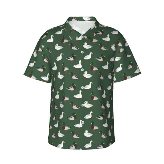 Daiia Colorful Mallard Duck Hawaiian Shirt for Men Gentle Cotton Regular Short Sleeve Casual-Medium