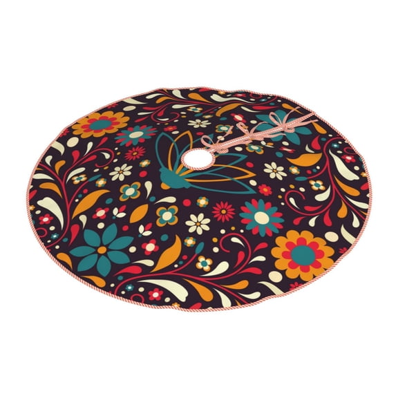 Daiia Colorful Mexican2 Drawing Merry Christmas Tree Skirt , Xmas Large Lace-up Tree Skirt, Santa Snowflakes Rustic Home Decorations New Year Party Farmhouse Decor-30"