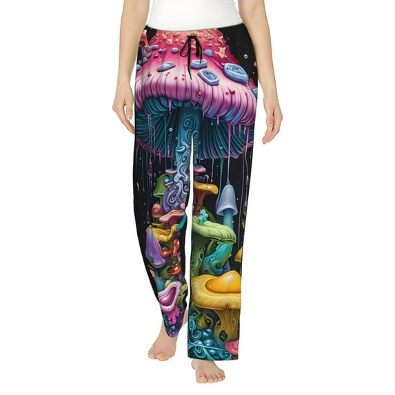 Daiia Colorful Mushroom Women's Sleep Pant with Pockets and Drawstring,Pajama Pants-Large