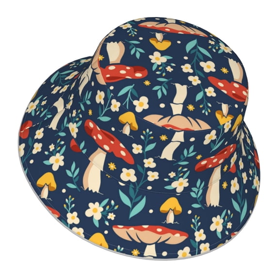 Daiia Colorful Mushrooms Pattern Bucket Hat - Trendy Cotton Sun Hat for Beach, Golf, Fishing - Fun Outdoor Vacation Boonie for Men and Women