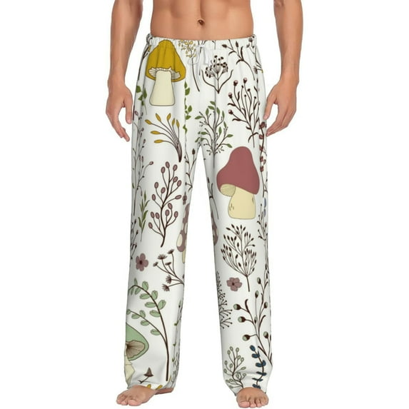 Daiia Colorful Mushrooms and Plants Men's Sleep Pant with Pockets and Drawstring,Pajama Pants-Large