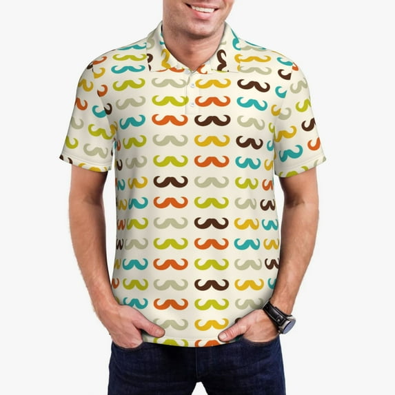 Daiia Colorful Mustache Pattern Men’s Polo Shirts,Solid Deck Shirt,Classic Fit, Breathable Cotton Polo for Casual and Sport Wear-4X-Large