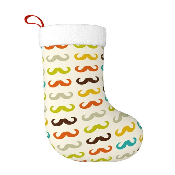 Daiia Colorful Mustache Print Christmas Stocking，18"Large Knitted Xmas Stocking for Kids, Family Stocking for Fireplace Christmas Holiday Party Decoration