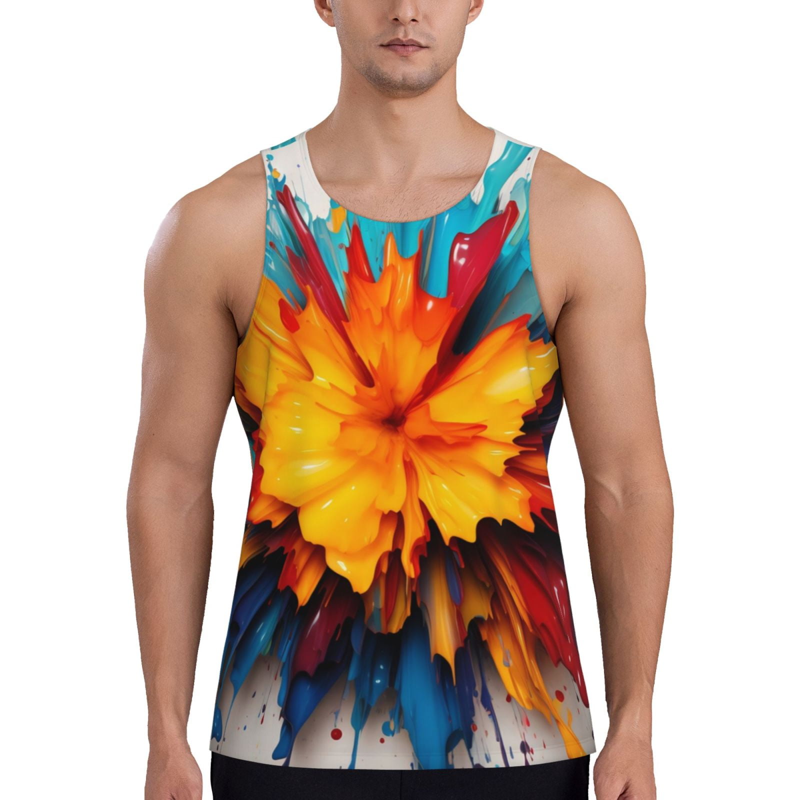 Daiia Colorful Paint Print Printed Men's Quick Dry Fit Muscle Tank Top ...