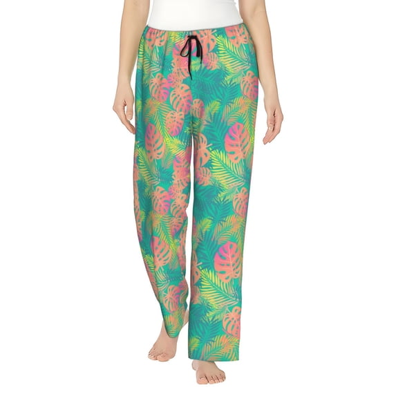 Daiia Colorful Palm Leaves Women's Sleep Pant with Pockets and Drawstring,Pajama Pants-Small