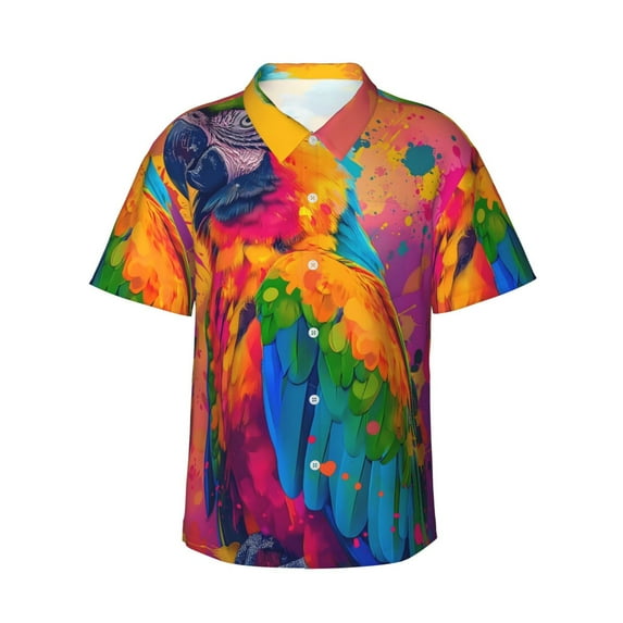 Daiia Colorful Parrot Jungle Dream A Hawaiian Shirt for Men Gentle Cotton Regular Short Sleeve Casual-3X-Large