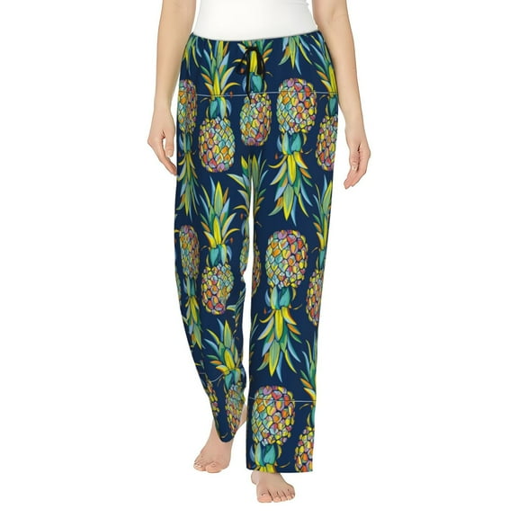 Daiia Colorful Pineapples Women's Sleep Pant with Pockets and Drawstring,Pajama Pants-X-Large