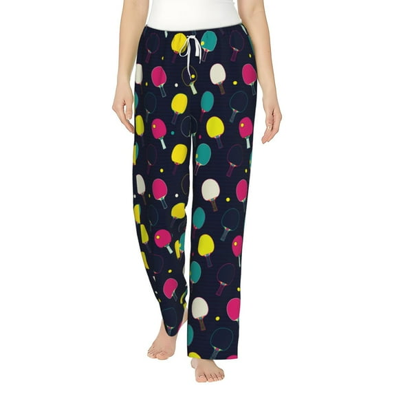 Daiia Colorful Ping Pong Rackets Women's Sleep Pant with Pockets and Drawstring,Pajama Pants-Medium