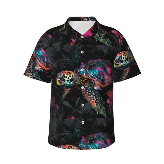 Daiia Colorful Plant Turtle A Hawaiian Shirt for Men Gentle Cotton Regular Short Sleeve Casual-Medium