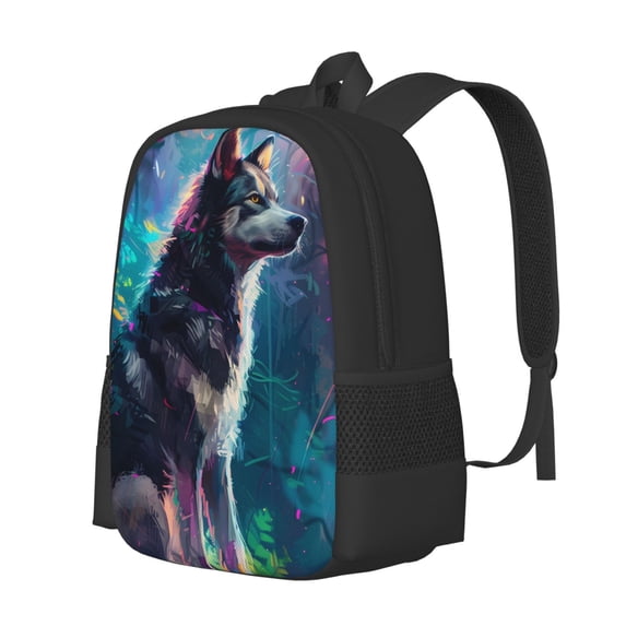 Daiia Colorful Plant Wolf Backpack for Men and Women -Durable Backpack Large Capacity, Water-Resistant Bag with Adjustable Straps and Laptop Compartment