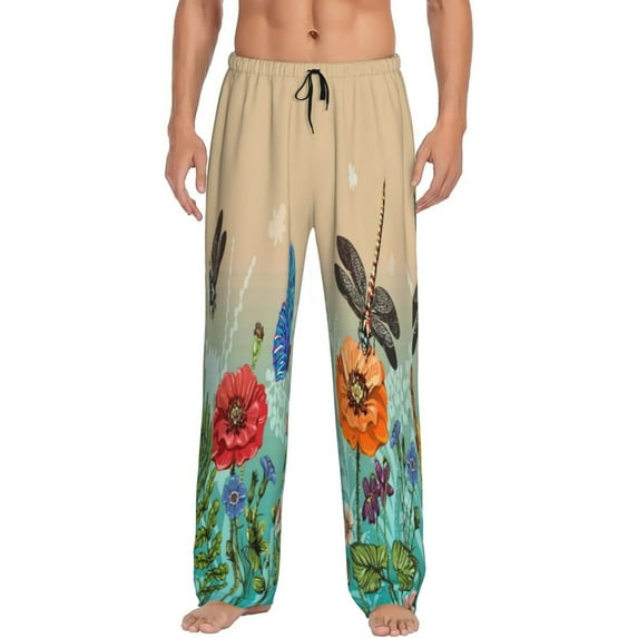 Daiia Colorful Plants And Insects Men's Sleep Pant with Pockets and Drawstring,Pajama Pants-Large