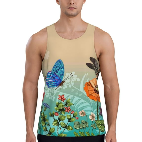 Daiia Colorful Plants And Insects Printed Men's Quick Dry Fit Muscle Tank Top Slim-Fit Tank Workout Tank Top Lightweight Sports Tank Top-4X-Large