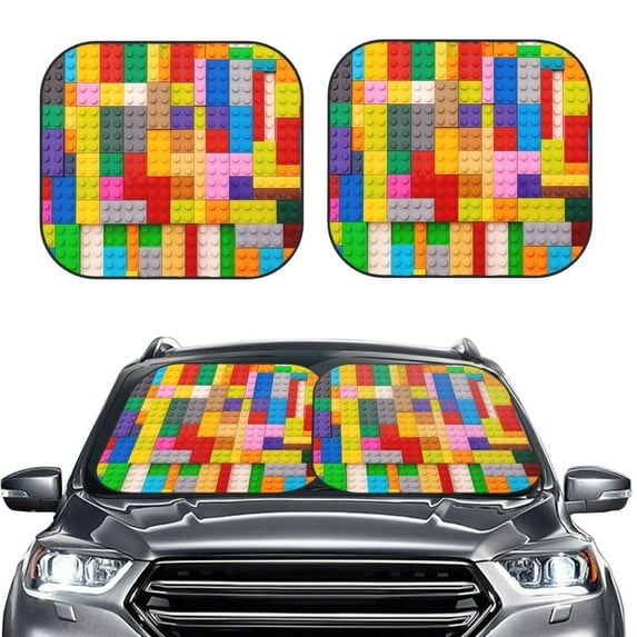 Daiia Colorful Plastic Blocks Pattern 2PCS Car Windshield Sun Shade, Foldable Sun Shield for Car Front Window, Auto Sun Blocker Visor Protector Universal for Truck SUV Pickup-Medium