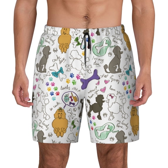 Daiia Colorful Poodle Dog Mens Swim Trunks Swim Shorts Quick Dry Swim Shorts with Mesh Lining Pockets-XX-Large