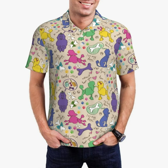 Daiia Colorful Poodle Dog Pattern Men’s Polo Shirts,Solid Deck Shirt,Classic Fit, Breathable Cotton Polo for Casual and Sport Wear-4X-Large