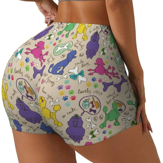 Daiia Colorful Poodle Dog Pattern Women's Workout Shorts Biker Shorts - High Waisted Workout Spandex Tummy Control Gym Running Yoga Shorts-X-Large