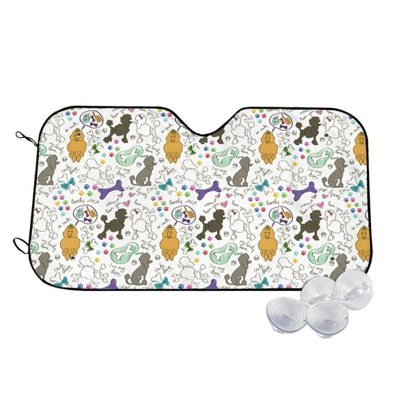 Daiia Colorful Poodle Dog Windshield Sun Shade for Car SUV Truck (Medium ), Car Sun Shade Windshield, Car Shades for Front Windows, Sunshade for Car Windshield
