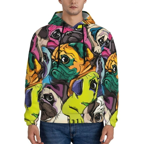 Daiia Colorful Pug for Men's Fashion Hoodies & Sweatshirts with Kangaroo Pocket Hooded Sweatshirt Breathable & Moisture Wicking-XX-Large