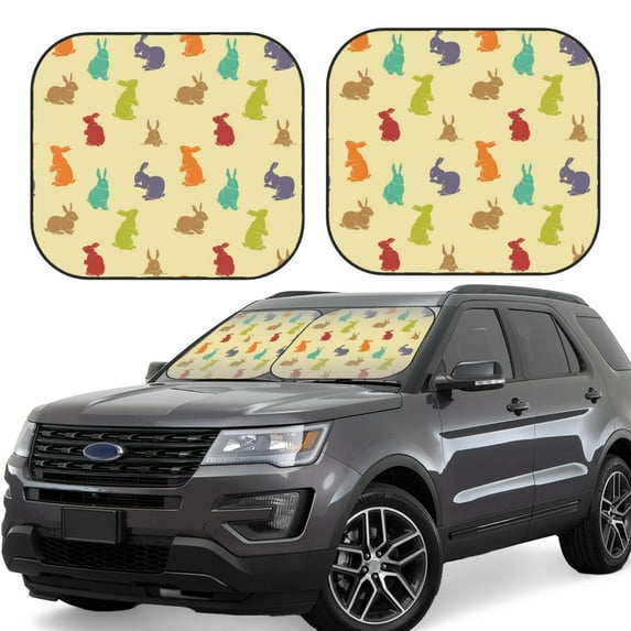 Daiia Colorful Rabbit 2PCS Car Windshield Sun Shade, Foldable Sun Shield for Car Front Window, Auto Sun Blocker Visor Protector Universal for Truck SUV Pickup-Large