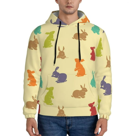 Daiia Colorful Rabbit for Men's Fashion Hoodies & Sweatshirts with Kangaroo Pocket Hooded Sweatshirt Breathable & Moisture Wicking-3X-Large
