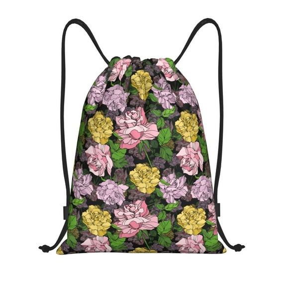 Daiia Colorful Roses Pattern Drawstring Backpack, Gym Bag, Lightweight Backpack, Water-Resistant Bag Travel Sports Backpack, Fitness Bag, Yoga Bag-Medium